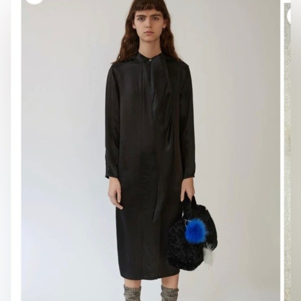 Acne Studios black satin knee length dress size 34